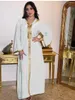 Ethnic Clothing Muslim Woman Velvet Dress Chic Solid Tape Trim Full Sleeve Hooded Neck Elegant Casual Moroccan Autumn Abaya