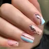 Valse nagels 24 -stks glanzende middelste vierkant druk op roze glitterstijl gradiënt kunstmatige manicure herbruikbare nep