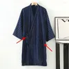 Ethnic Clothing Japanese Traditional Samurai Kimono Pure Cotton Night-Robe Men Yukata Bathing Robe Loose Style Sauna Wear Homewear Long Gown