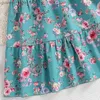 Girl's Dresses 8-12ys tryckt lång klänning Bälte sommar retro blommig elegant prinsessa flickklänning lös bekväm pastoral klänning y240415
