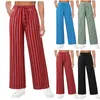 Women's Pants Casual Women Striped Printed Straight High Waisted Drawstring Wide Leg Palazzo Flowy Pantalones Summer Trousers