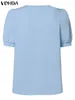 Blouses pour femmes Vonda Women Office Shirt 2024 Elegant Solid Color Blouse Fashion Short Sleeve Tops décontracté tunique Bohemian V Neck