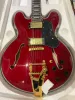 Pinnar Custom Shop Red Wine Maple Top E.S.33.5 Röd finish Hollow Body Electric Guitar med Bigsby Tremolo i lager