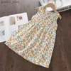 Girl's jurken Bear Leader Summer Girls Jurk Casual Princess-jurken Mouwloze print bloemenkostuums Kids Vestidos Katoen bloemenjurk 2-7Y Y240415Y240417LF55