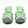 Kleding schoenen aankomst groen kleur Italiaans ontwerp vrouwen schoen hoogwaardige slip op zomer slipper sexy dame lage hakken voor feest