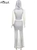 Sukienki robocze Habbris Autumn Grey Bodycon z kapturem 2 dwuczęściowy zestaw klubów nocnych dla kobiety 2024