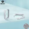 Hoop Earrings BISAER 925 Sterling Silver Square-shaped For Woman Simple Geometry Buckles Plated White Gold Fine Jewelry
