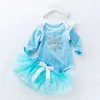 Spring and Autumn New Girl's Frozen and Snowy Romance Light Blue Long Sleeved Wing Sweetheart Half Skirt Set Crawling Princess Skirt