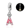 Loose Gemstones Exquisite 925 Sterling Silver Glow A-Z Letter Pink Color Pendant Fit Original Bracelets DIY Women's Jewelry Gifts