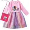 Девушка платья Gabby Cats Baby Girl Dress Дети Gabbys Doul House одежда карнавальный косплей костюм детские с длинным рукавом повседневное платье с сумкой T240415