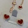 Designer Little Red Heart Necklace Peach Jade Chalcedony Vanguard Heavy Ear Studs Classic Elegant Beautiful Trendy Rose Gold