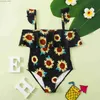 One-Pieces Retro Teenage Girls One Piece Swimsuit 7-12 Years Kids Swim Suit Sunflower Print Ruffled Swimwear Beachwear Bathing Suits Summer Y240412