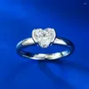 Cluster Rings S925 Sterling Silver Gold-Plated 6 6mm Hjärtformad ring 50 Point High Carbon Diamond Girl Heart