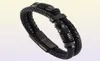 Brazalete de cuero doble tejido para hombres joyas punk negros de acero inoxidable broche magnético pulsera brazalería regalos de brazaletes1984366