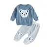 Set di abbigliamento per bambini baby boy thin autunno orso ricami peluche stampati a maniche lunghe tasche elastico vestiti di abbigliamento