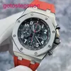 Male AP Wrist Watch Real Royal Oak Offshore Series 26470ST Primeira geração Vampire Red Needle Timing Automático Mechanical Watch Mens 42mm