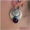 Серьги для люстры ретро круглый металлический фиолетовый камень капля самка богемные ювелирные украшения антикварный цвет сетки