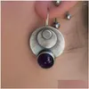 Dangle Kronleuchter Ohrringe Retro Rund Metal Purple Stone Drop weibliche Bohemian Kreis Schmuck antike sigere Farbe geschnitzte Haken DHWTS DHWTS