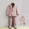 Children Formal Pink Wedding Dress Flower Boys Pography Suit Kids Stage Performance Outfit Baby Birthday Ceremony Costume 240401