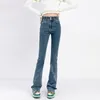 Frauen Jeans Frühling Sommer lässig Doppelknopf Micro Horn Jeanshose Mode hohe Taille Wide Leg Women