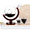 Creative Globe Decanter Set with LeadFree Carafe Fine Wood Stand and 2 Whiskey Glasses Premium Gift 240415