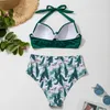 Swimwear féminin Femmes Sexy Bikini Set Imprimé à feuilles tendance avec des bouleilles de baignade haute taille