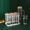 テーブルマットカップ乾燥ラック木材ハンドルと6フックマグカップキッチンの供給を備えた金属ボトルホルダー