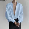 Chemises décontractées pour hommes Style coréen personnalité des hommes Grands épaule en V V conception de chouchou à manches longues solide S-5XL