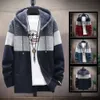 Mens Jackets Knit Sweater Fleece Coat Striped Fashion Hoodies Winter Autumn Thick Warm Windbreaker Pullovers Male Clothing