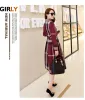 Designer Spring Women Dress Summer Long Sleeve Stand Collar Plaid Party Work Business Shirt Dresses Clothing