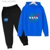 Giyim setleri çocuklar nasa moda gündelik bahar sonbahar 2pcs hoodie+koşu pantolon eşofmanları 3-12 yıl erkek kızlar trend kıyafetleri çocuk kıyafetleri t240415