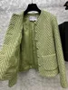 Damenjacken Designer Herbst Herumn New Cha Nanyou kleiner duftender Windeleganz Promi Twill Single Breace Green Dick Tweed Kurzmantel für Frauen H7di