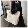 Shopping Bags Women Shoulder Commuter Bag Causal Canvas Tote Letters Print Large Reusable Grocery Eco Friendly Cloth Handbag For Lady