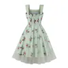 Summer Womens Sleeveless Printed Elegant Retro Large Swing Dress 5028