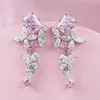 Boucles d'oreilles S925 Silver Flower Pink Diamond Fashion Fashion Commuter Style incrusté 7 9 Wholesale for Women's