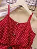 Девушки платья девочки весна/лето Новая красная точка -слинг -юбка, сплайденная с лотосной юбкой для отдыха.