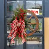 Decorative Flowers 2024 Christmas Hanging Red Bow Wheel Garland Wooden Wreath Door Ornament Rattan Navidad Windown Xmas Year Home Decoration