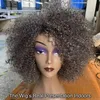 Brazilian Human Hair Sliver Grey hd lace front Wigs Gray Afro Kinky Curly Hair Wig 13x4x1 t part salt&pepper Afro Wigs for Black Women 14inch