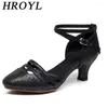 Sapatos de dança Hroyl Latin Girl Hexagonal Women Women Mid Square Four Seasons Soled Sofra