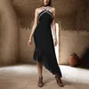 2024 Womens Bandage Dresse With Diamond Shoulder Strap Women Vintage Tweed Black Diamond Decoration Slim Fit Outwear