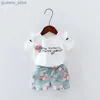 Kleidungssets Baby Girls Kleidung Blumen bedruckt kurz Ärmel trägerloses T-Shirt+Pant 2pcs Kinder Mädchen Set Kid Outfit Lady Anzug Prinzessin Kinder Set Y240415