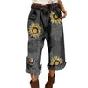 Damesjeans dames mode los alle gescheurde print zonnebloem brede been