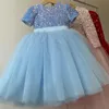 Abiti da principessa per le maniche corte per bambine per le feste da sera per la festa di nozze Birthday Floral Stampa floreale Tulle Tutu Vestidos 240413