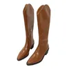 BOTAS 2024 PONTO PONTO O Ocidental Cowboy Feminino Feminino Líquido Red Alinco Pernas finas Cavaleiro de couro de salto grosso Cavaleiro