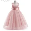 Girl's Dresses Girl Princess Bridesmaid Wedding Party Lace V-Back Dress Kids Dresses For Girls Vintage Children Christmas Formal Long Prom Gown T240415