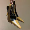 Patent läder slingback pumpar guld-ton metall spänne stilett klackar slip-on womens mode hög klackade lyxdesigners kväll festskor fabrikskor skor