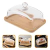 Geschirrsets Sets Obstschalen Dessert Gebäck Teller Holz Käse Cloche Dome Glass Praktischer Halter