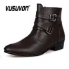 VUSUVON Fashion Men Spring Autumn Pointed Toe Height Increase Chelsea Ankle Boots Western High Top Casual Shoe PU Leather 240408