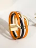 Charmarmband Allyes Fashion Hollow Circle Wrap Leather Armband för kvinnor Gotisk punk Multilayer Orange Black Party Jewelry Gifts