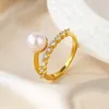 Cluster Rings RZ-18 ZFSILVER SILVER S925 Fashion Trendy High Quality Gold Zircon Round Freshwater Pearl For Women Wedding Charms Jewelry